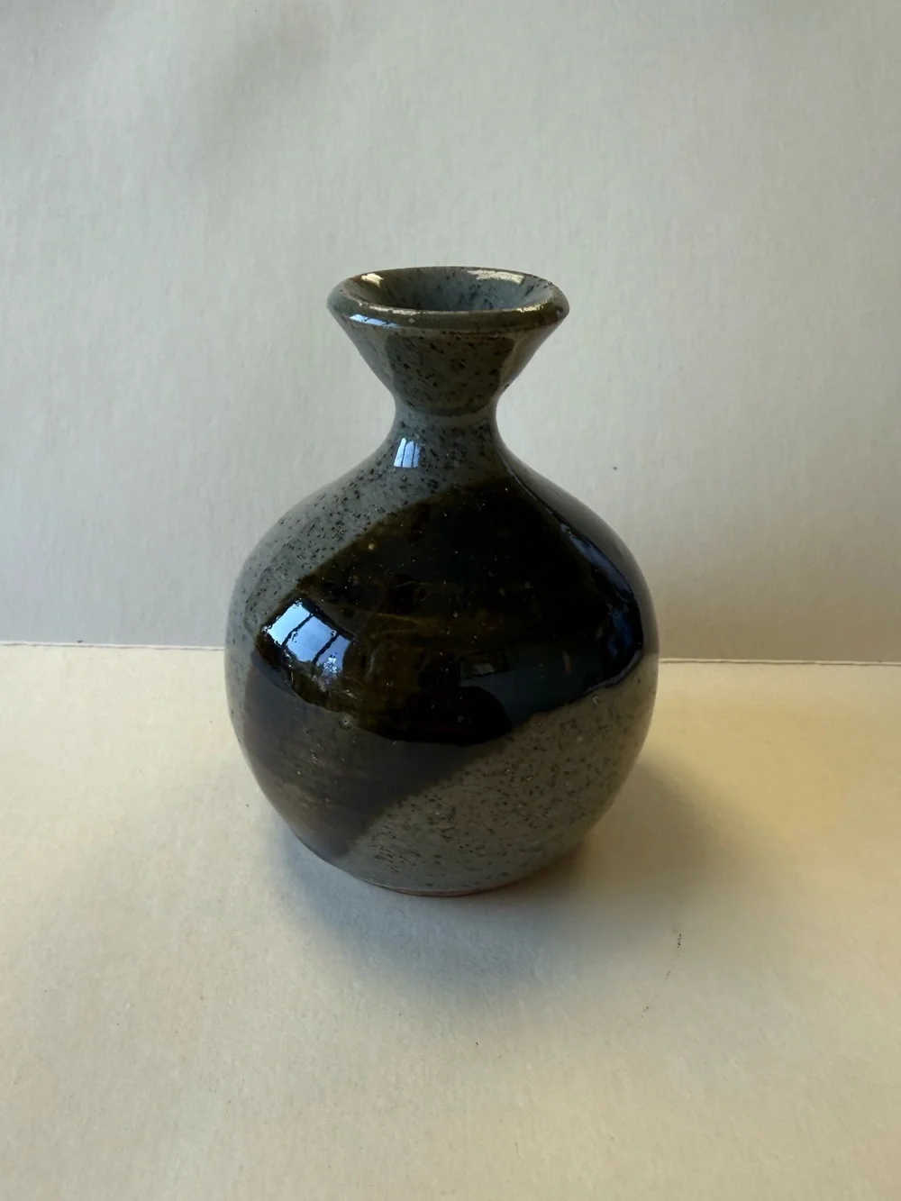 Artisan Signed Handcrafted Hand Thrown Pottery Ceramic Neutral Tone Bud Vase.